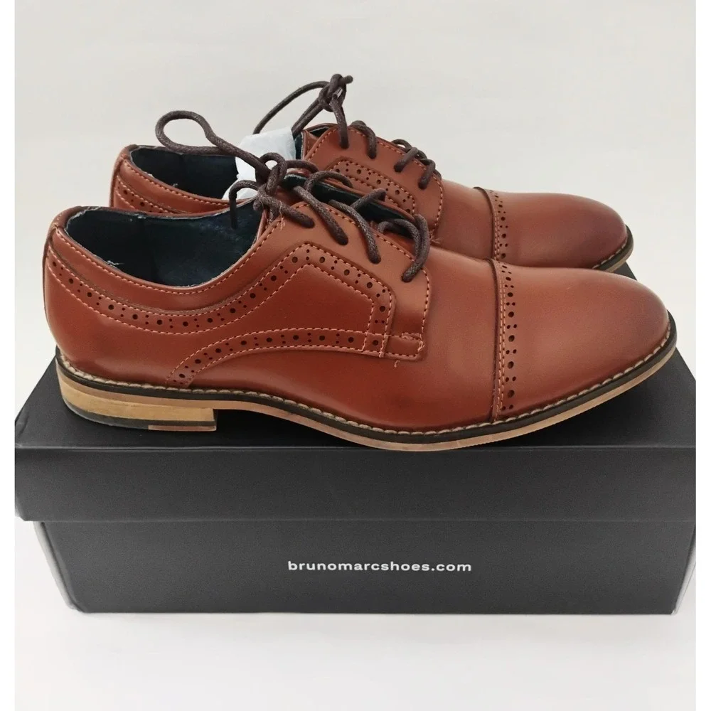Bruno Marc Oxford Shoes Boys Size 5Y Brown Prince_K1 Cap Toe Brogue Dress Shoes